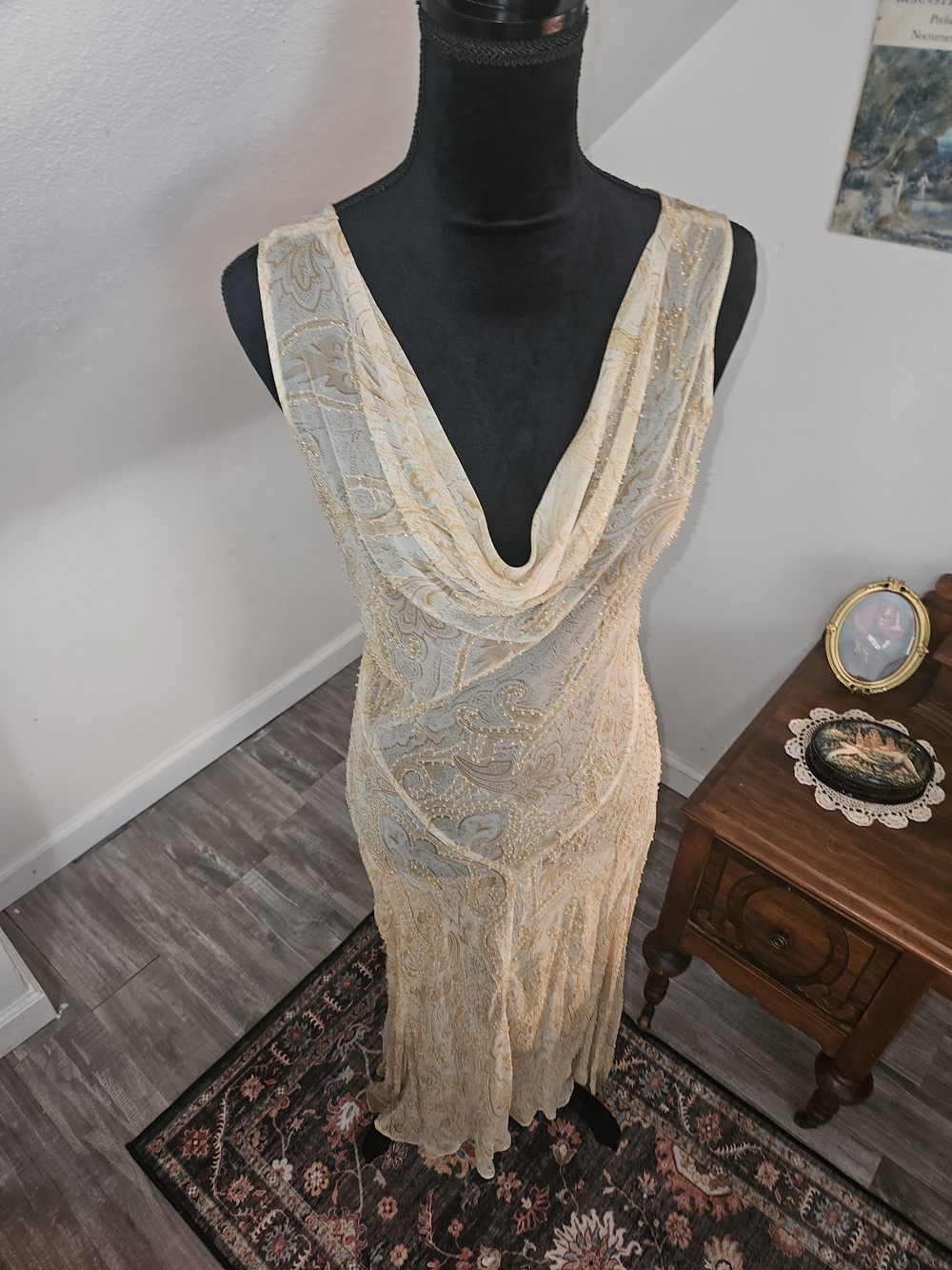 90s Deadstock Gold and Glass Bead Slip Dress
